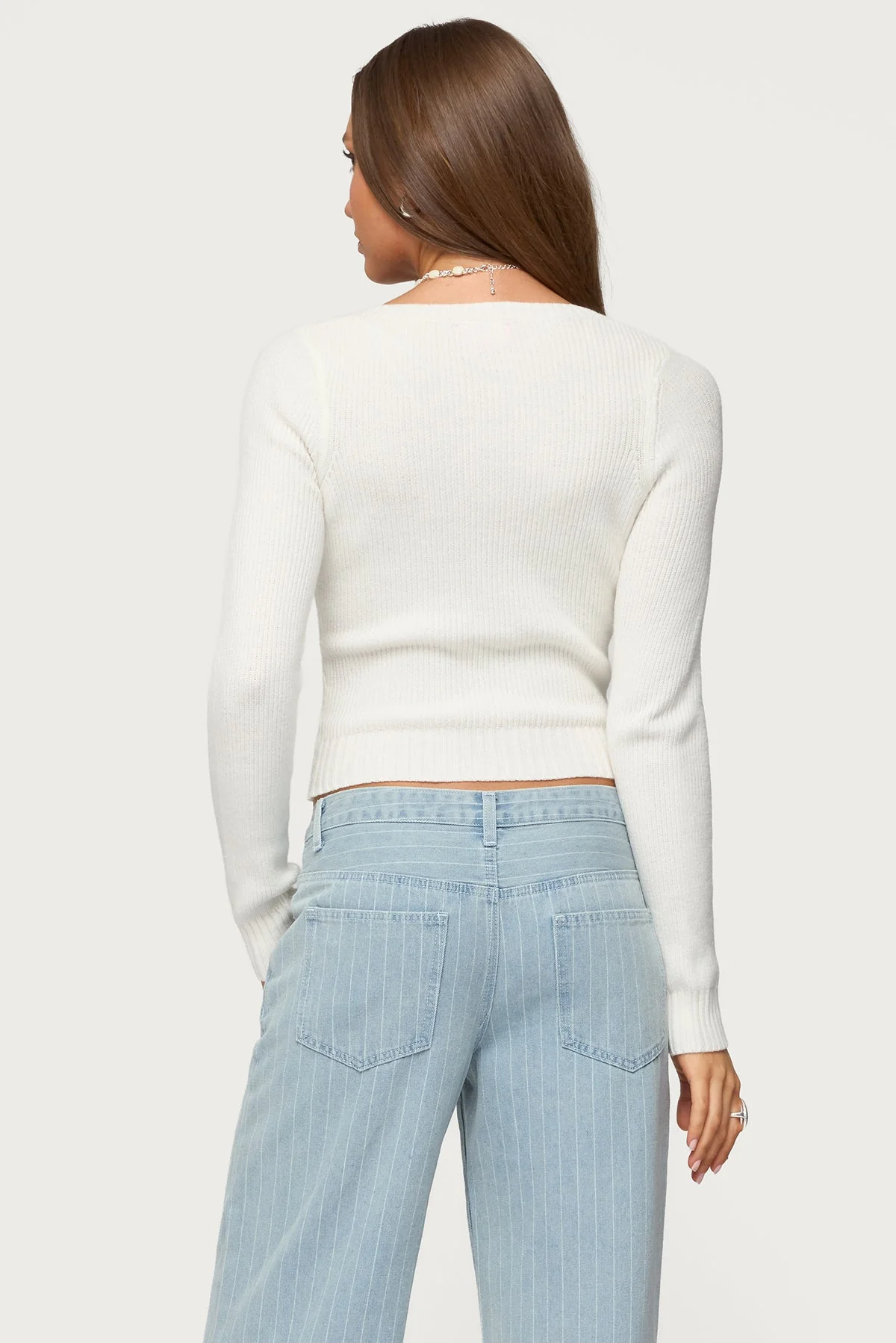 Maliah Ribbed Knit V Neck Top - Image 5