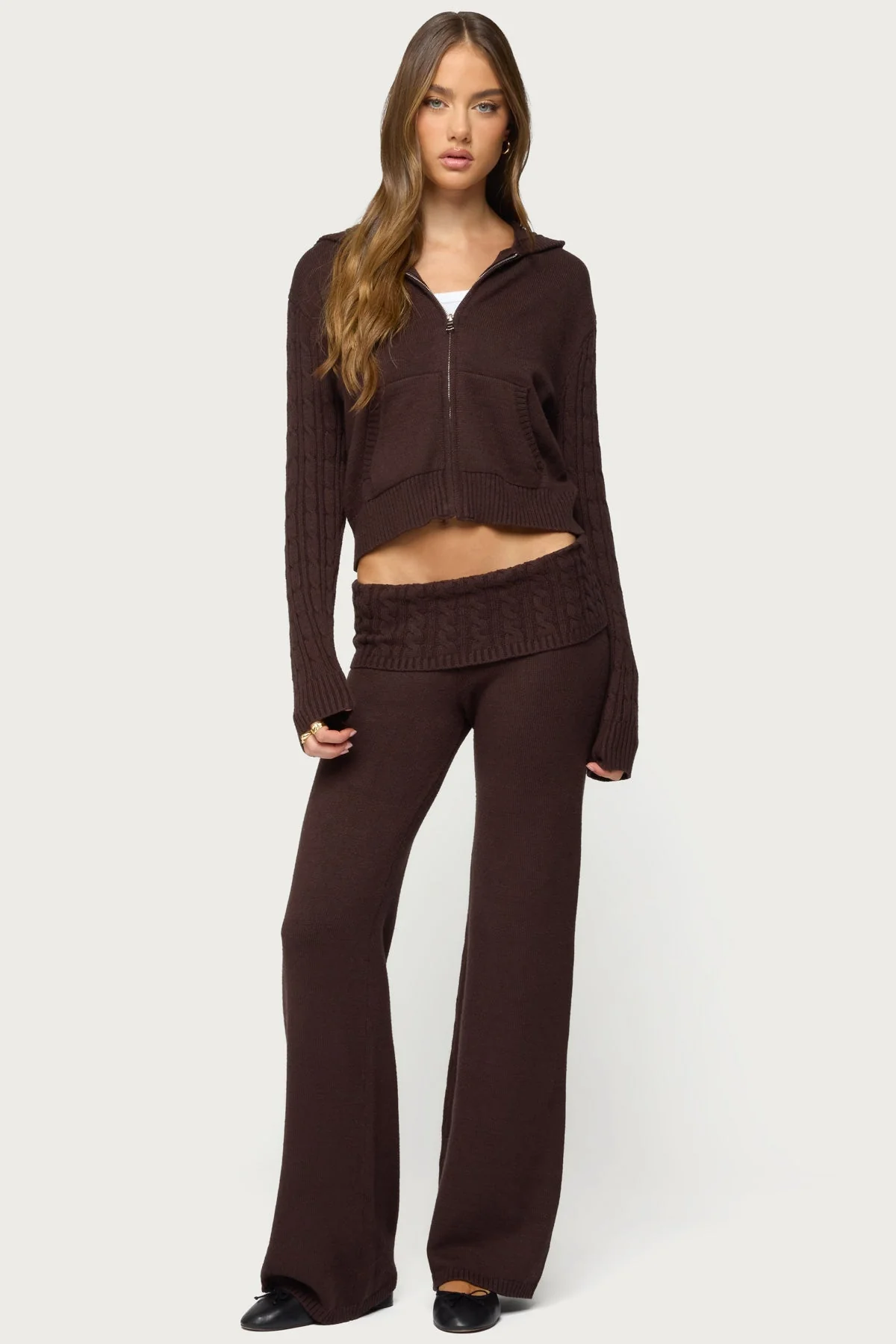 Lula Cable Knit Foldover Trousers - Image 5