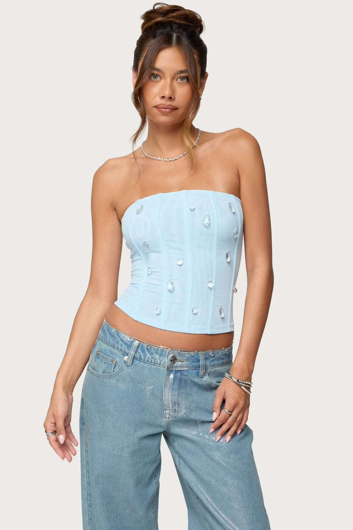 Lexah Faux Crystal Strapless Mesh Corset