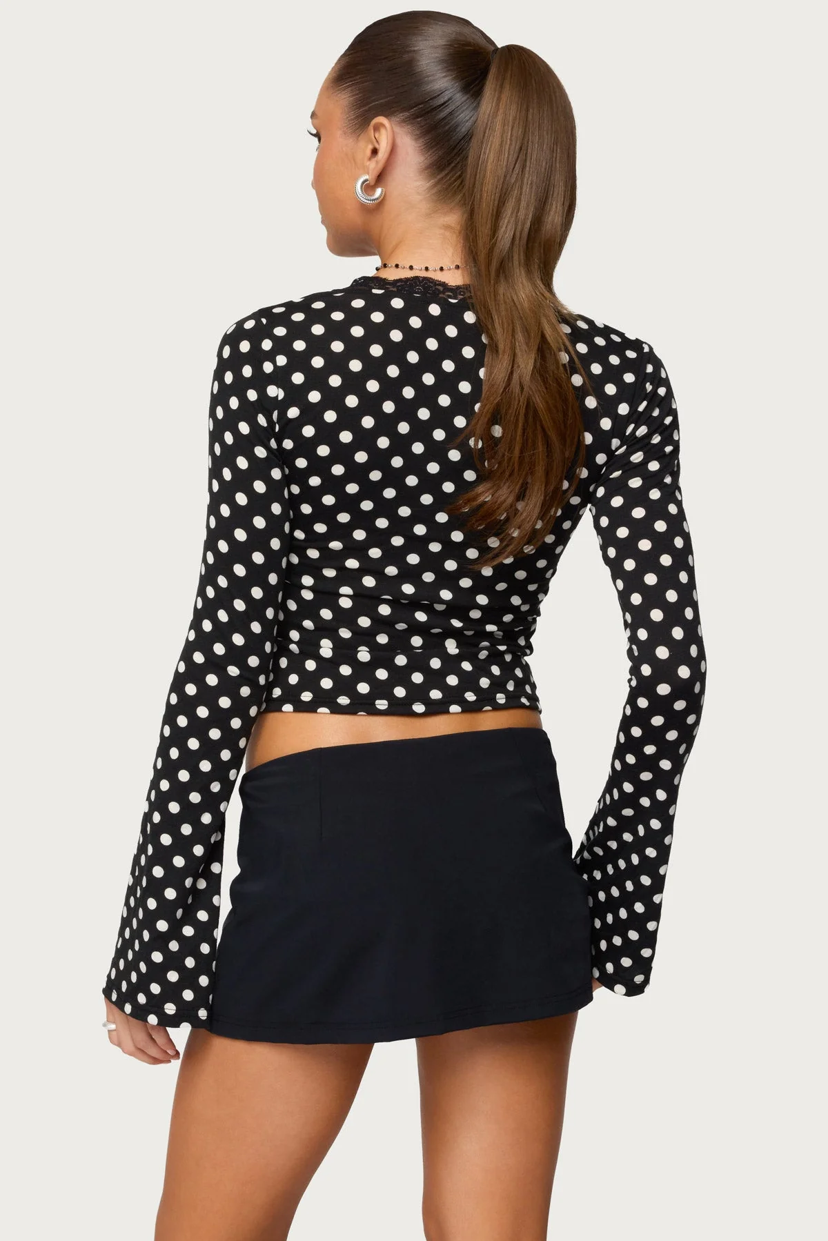 Polka Dot Lacey Plunge Neck Top - Image 4