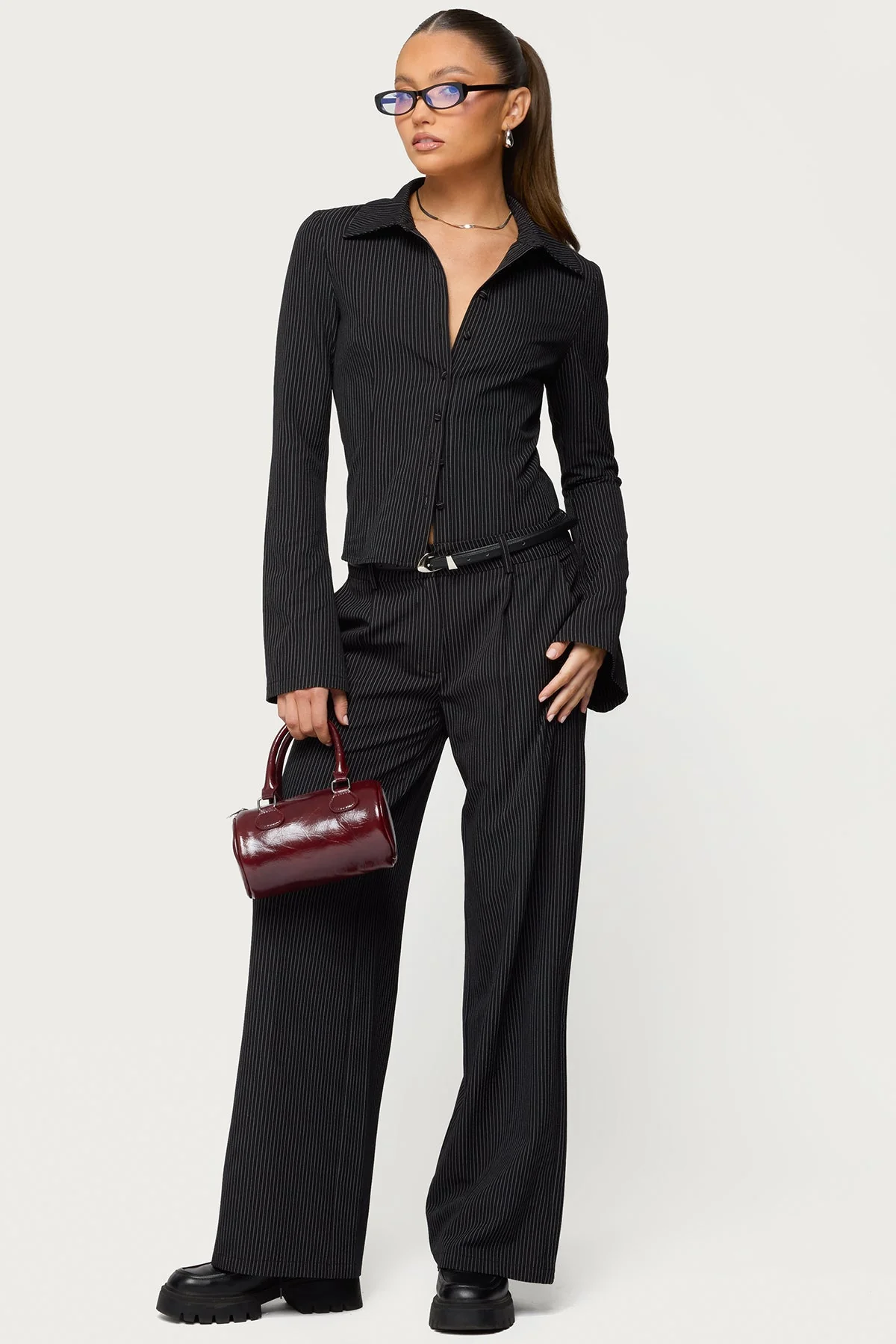 Pinstripe Tailored Straight Leg Trousers