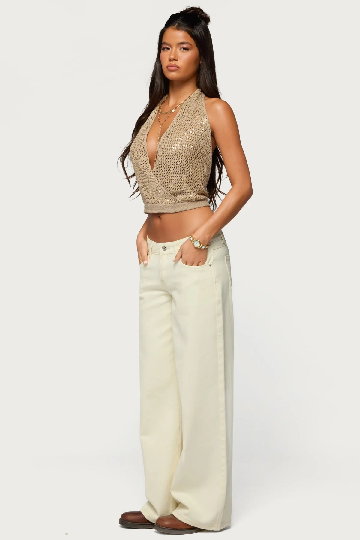 Sequin Crochet Backless Halter Top - Image 4