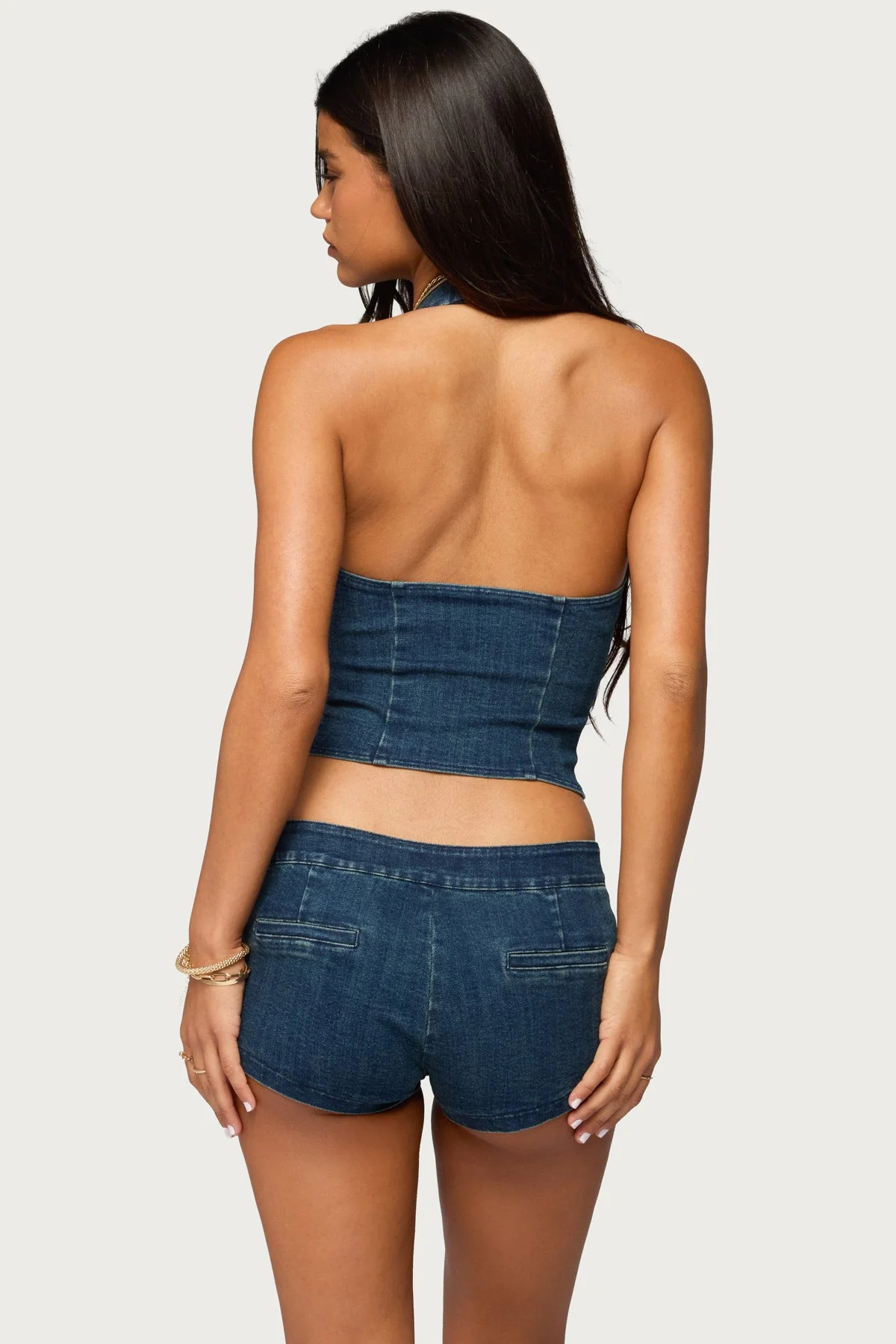 Sashe Button Up Denim Halter Top - Image 6
