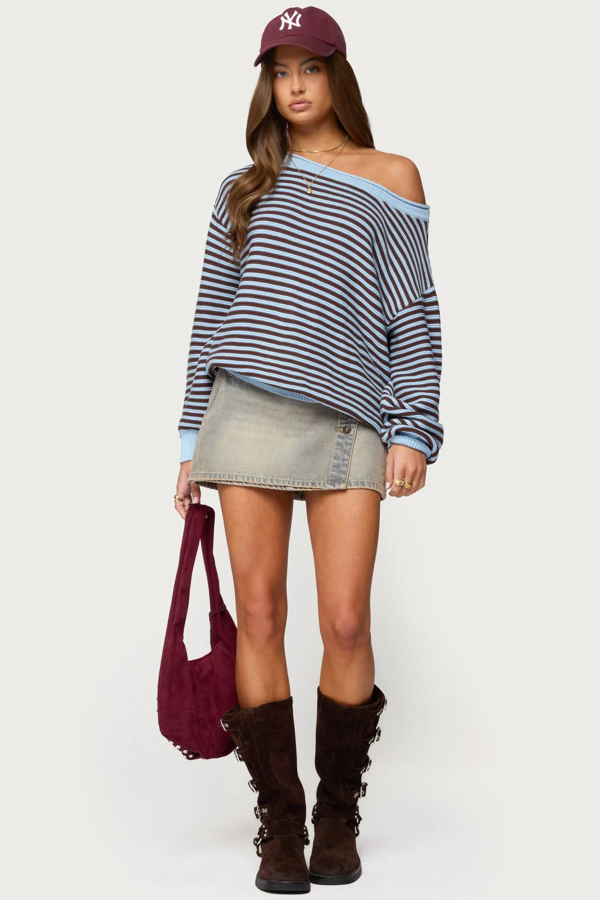 Averi Striped Oversized Off Shoulder Sweater - Image 3