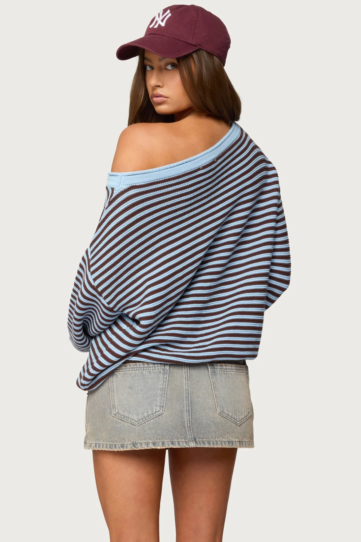 Averi Striped Oversized Off Shoulder Sweater - Image 6