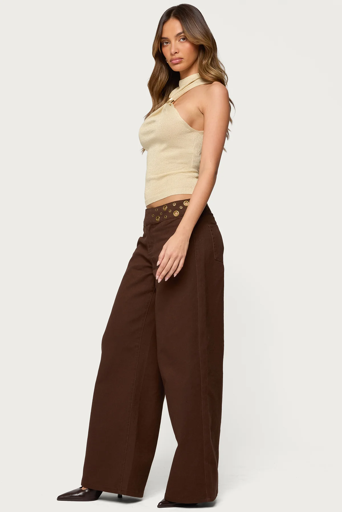 Mixed Grommet Low Rise Wide Leg Jeans - Image 3