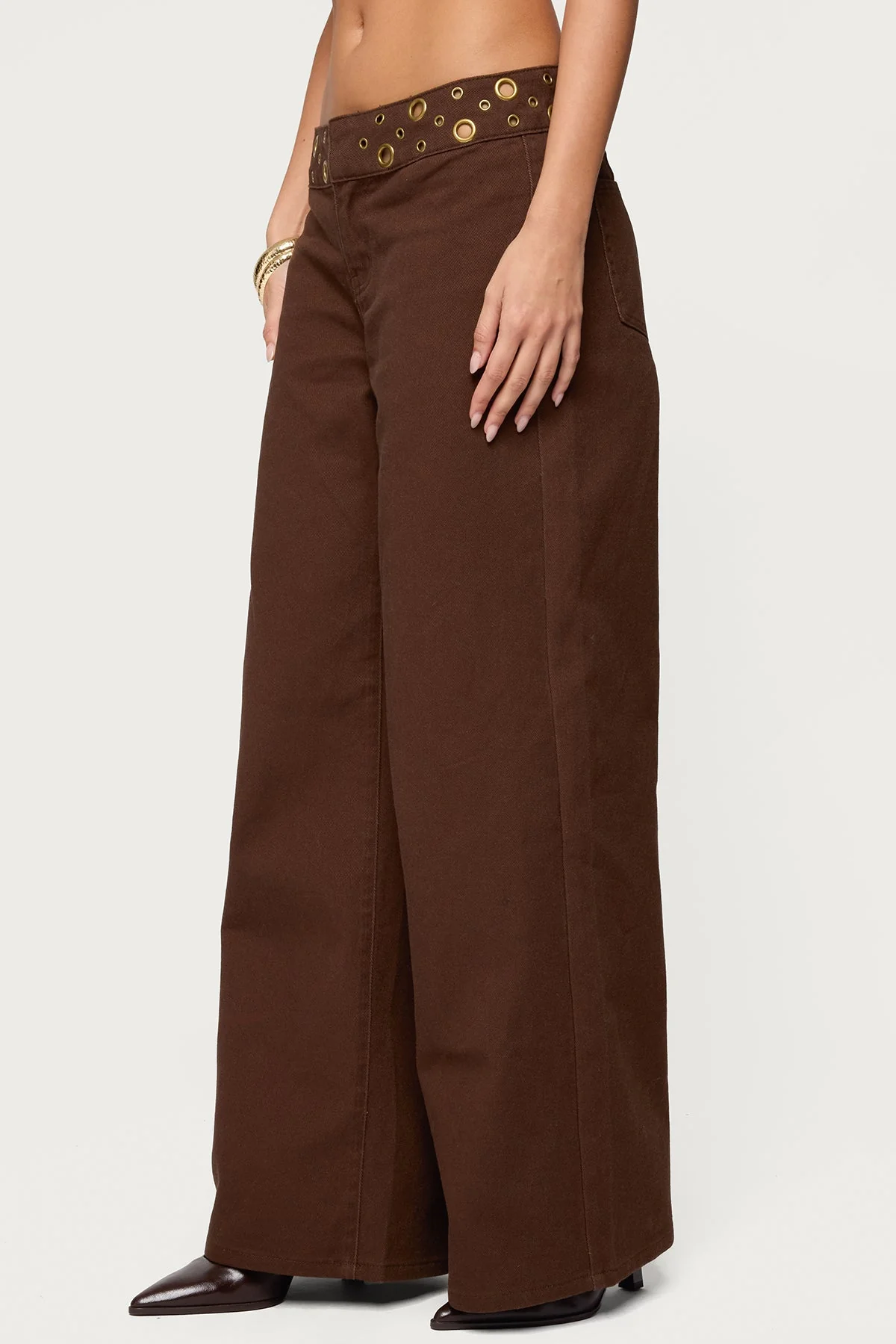 Mixed Grommet Low Rise Wide Leg Jeans - Image 4