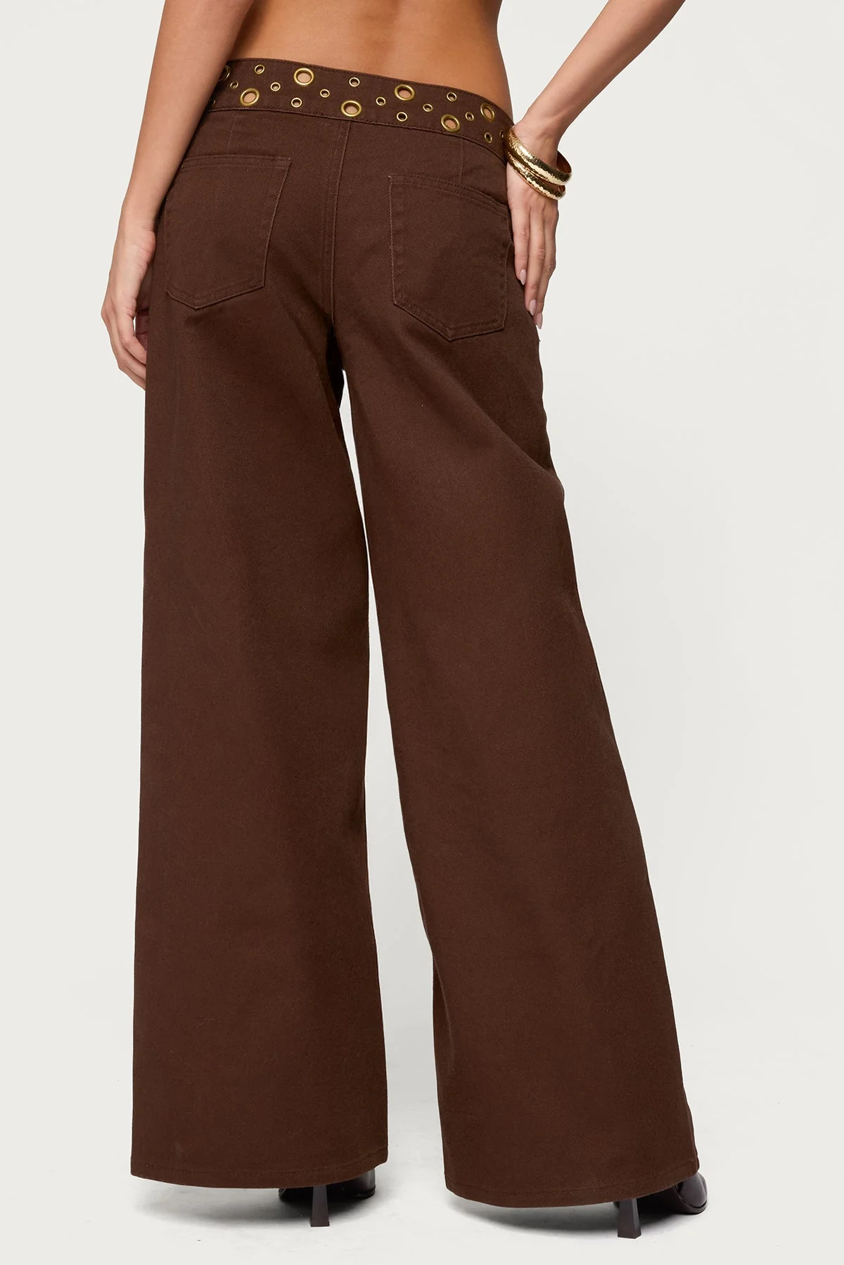 Mixed Grommet Low Rise Wide Leg Jeans - Image 5