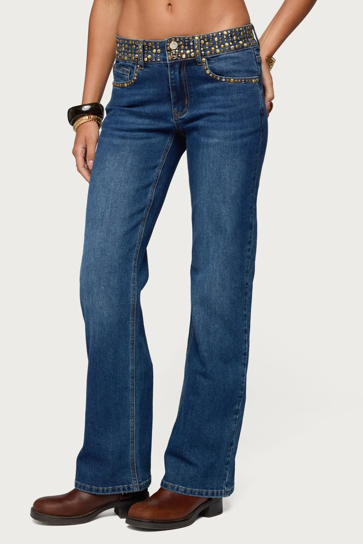 Studded Low Rise Straight Leg Jeans - Image 5