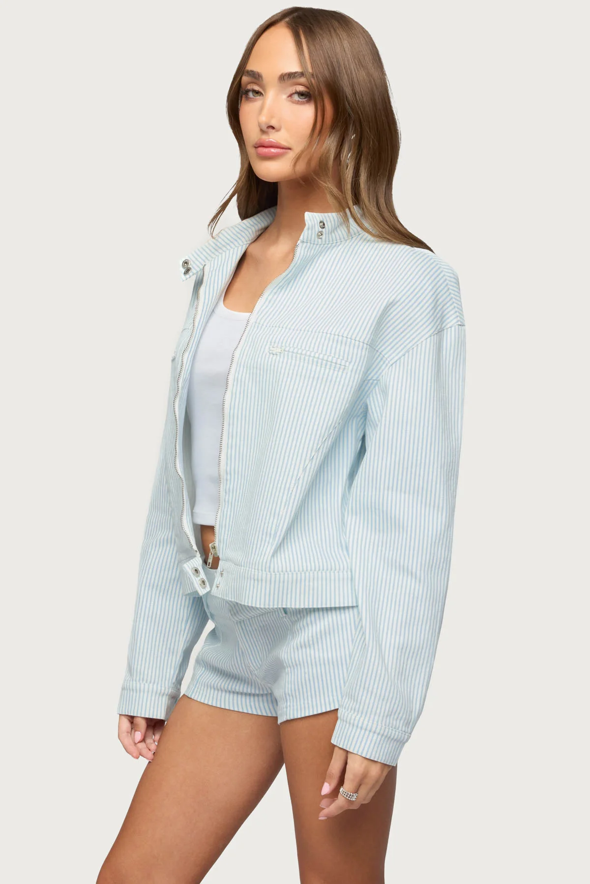 Myah Pinstripe Moto Jacket - Image 4