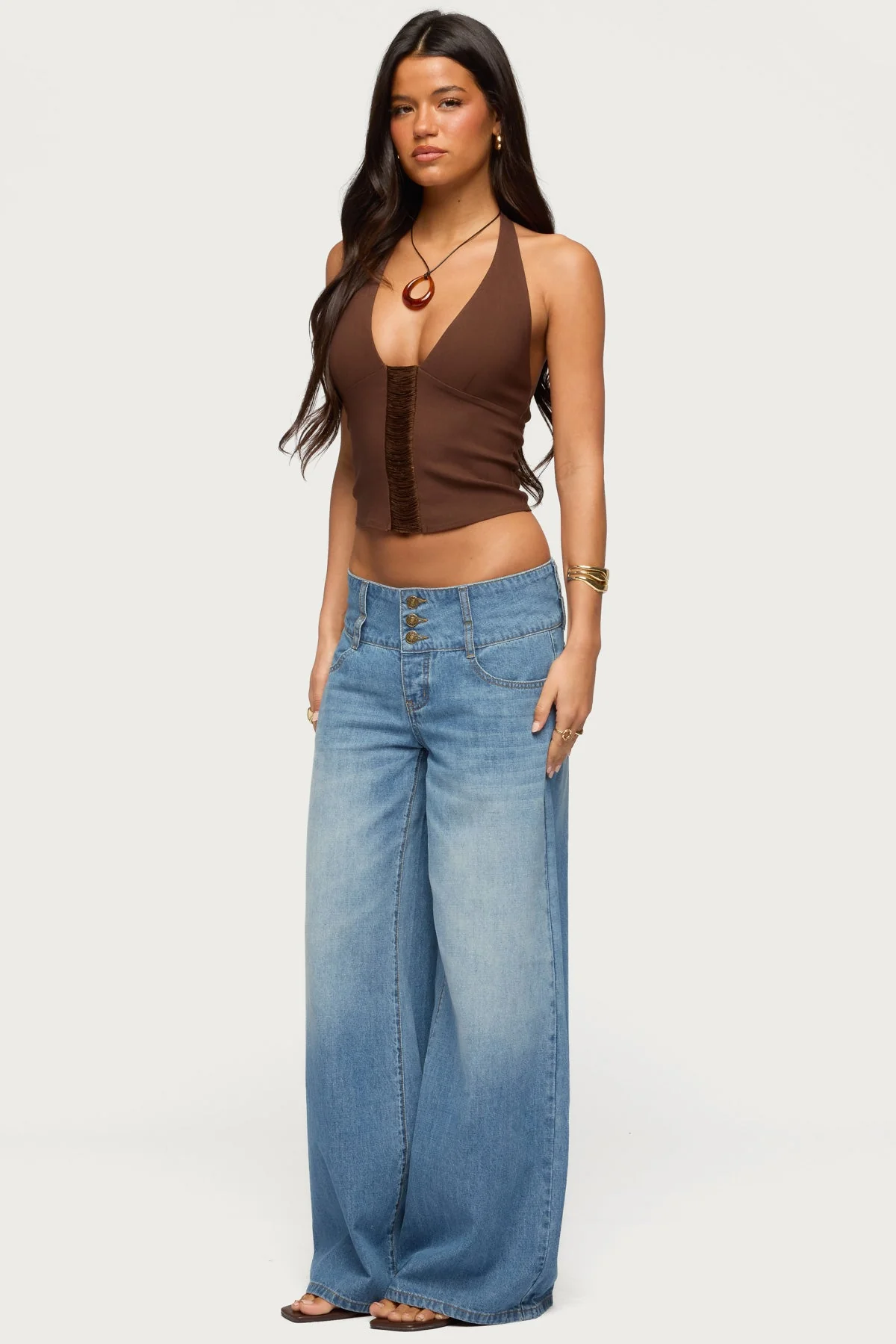 Wide Waistband Low Rise Baggy Jeans - Image 5