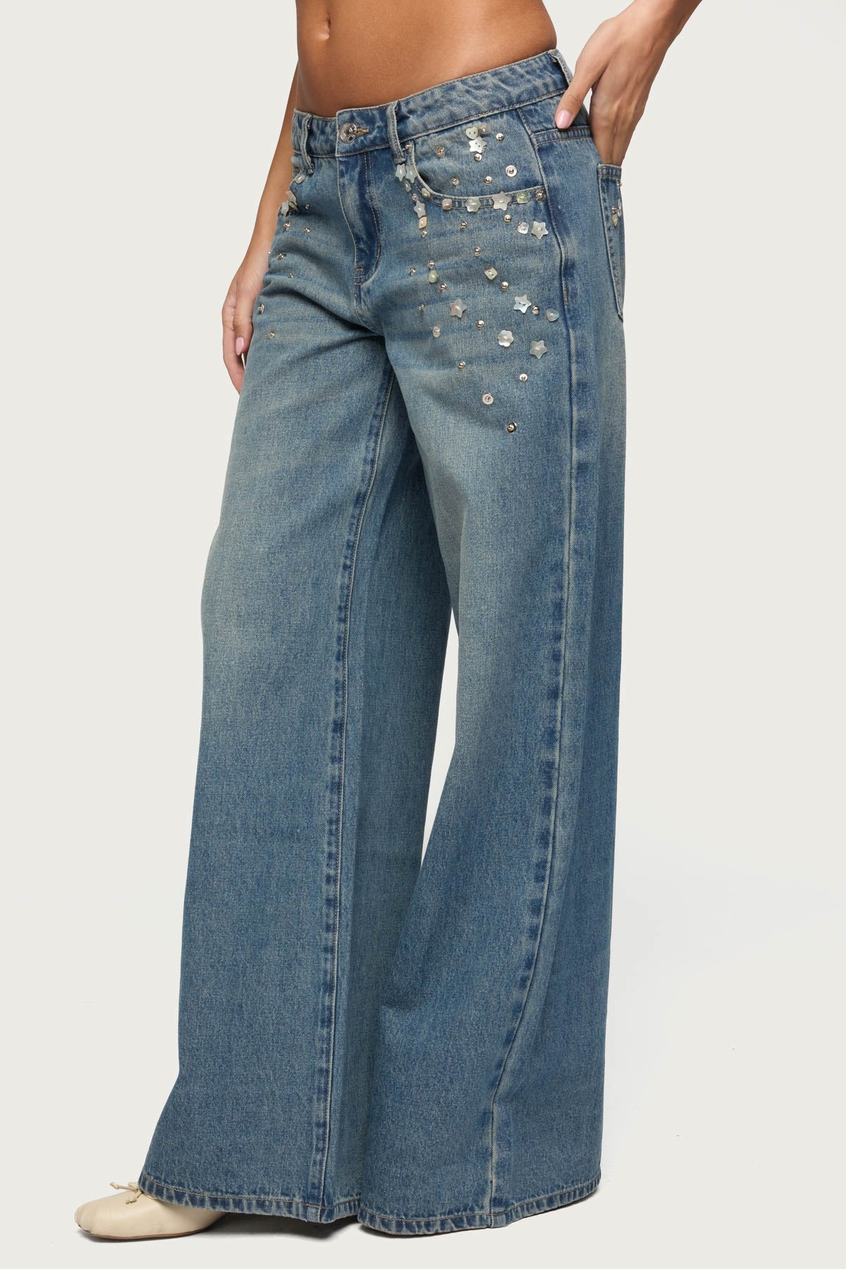 Mahlia Button Low Rise Baggy Jeans - Image 3