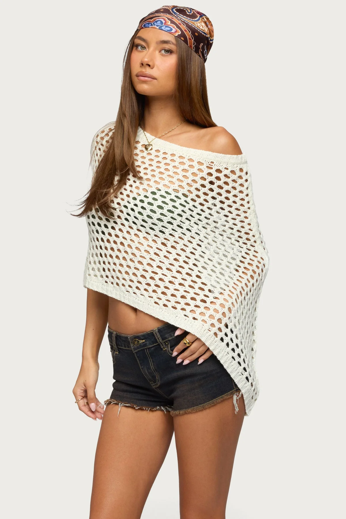 Cloe Off Shoulder Crochet Poncho - Image 4